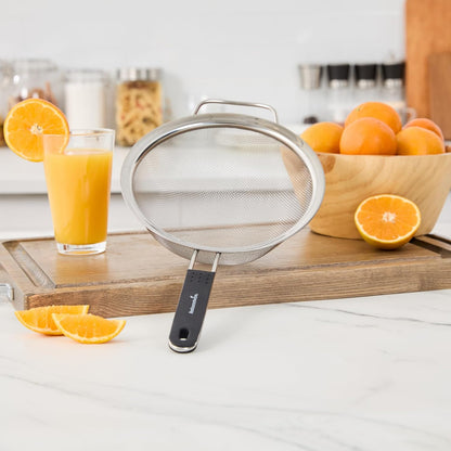 Restaurantware Fine Mesh Strainer Set of 3 Different Sizes with Silicone Handle Stainless Steel Extra Fine Mesh Strainer Heat-Resistant Handle Dishwasher-Safe for Rice, Quinoa, Pasta