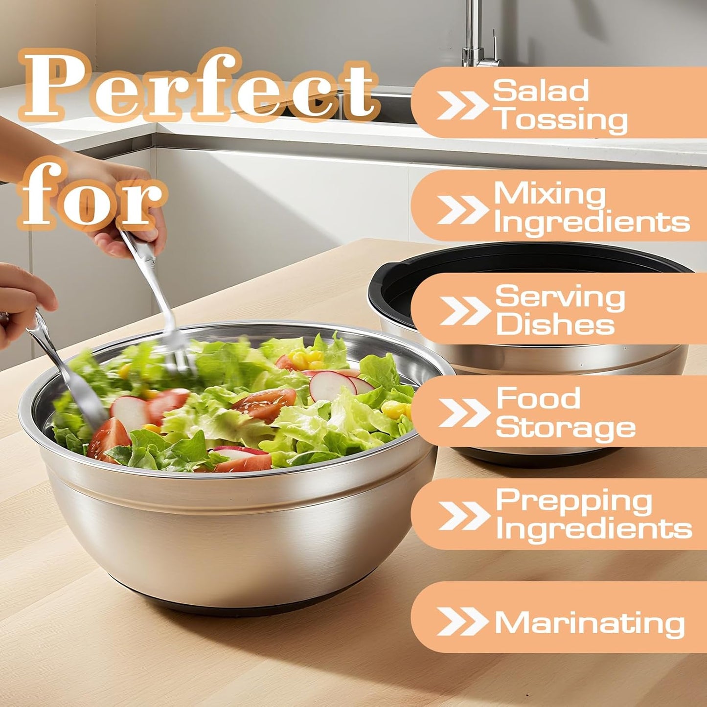 Lazycorner Stainless Steel Mixing Bowls with Airtight Lids Set of 7 Stainless Steel Bowls Set with 3 Grater Attachments Great for Serving & Baking