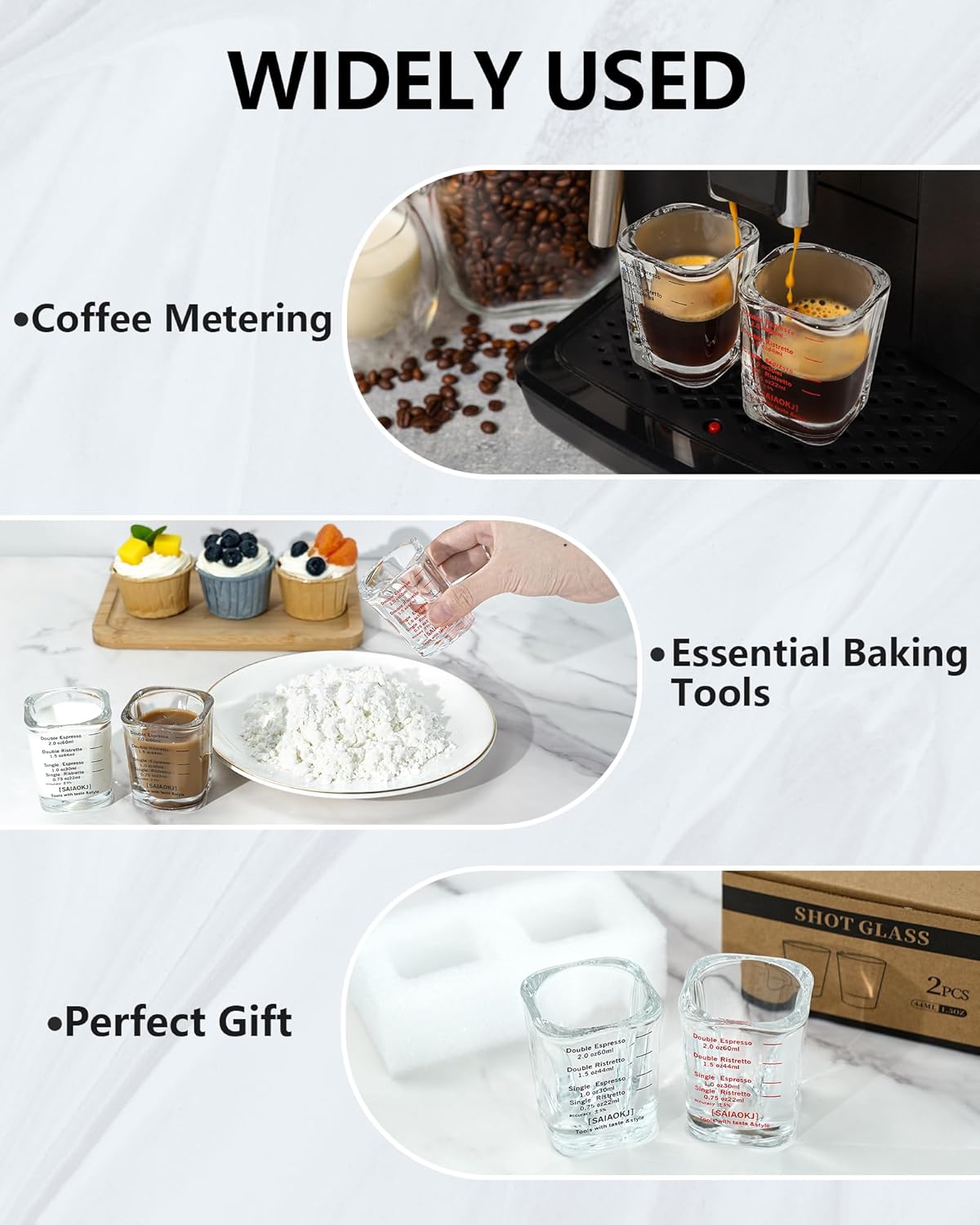 SAIAOKJ Shot Glasses Measuring Cup Set 2PACK Espresso Shot Glasses Liquid Heavy Glass 26-Incremental Measurement 1 OZ, 2 TBS, 6 TSP, 30 ML Kitchen Tools (Red)