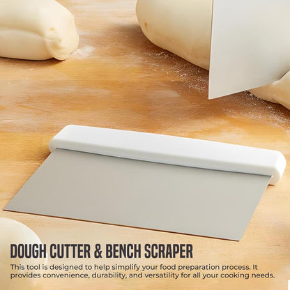 OCS Parts 6-Inch Stainless Steel Dough Cutter and Bench Scraper | White Handle | Cutter for Pizza Dough, Bread, and Pastry Dough | Multipurpose Kitchen Utensil
