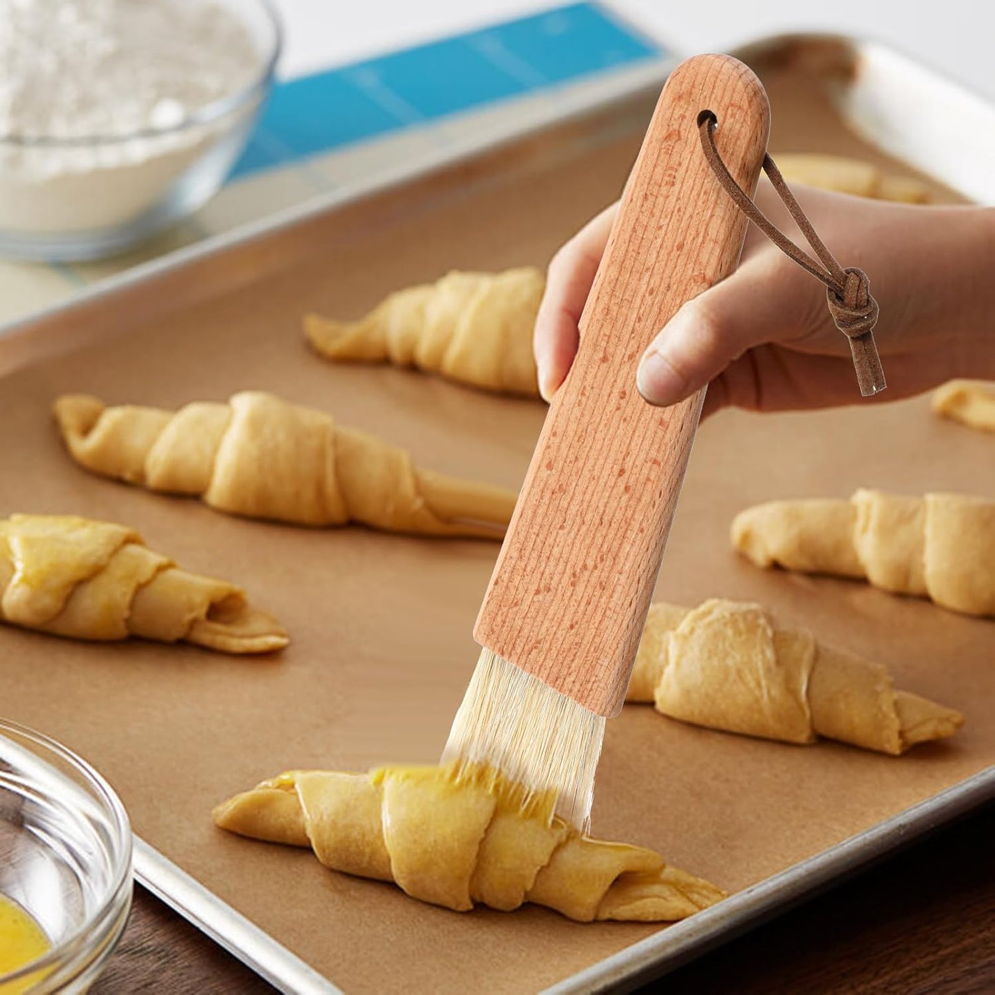 Pastry Brush with Beech Wood, Natural Boar Bristle Basting Brush for Cooking Flat Food Brushes for Spreading Butter Oil Sauce Barbecue Baking Kitchen Cooking
