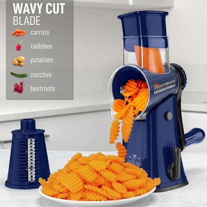 Zulay Kitchen Rotary Cheese Grater 5 Blade Cheese Shredder - Manual Hand Crank Cheese Grater With Reinforced Suction & 5 Interchangeable Drums - Easy to Use, Vegetable Chopper Round Mandoline Slicer - Colors B