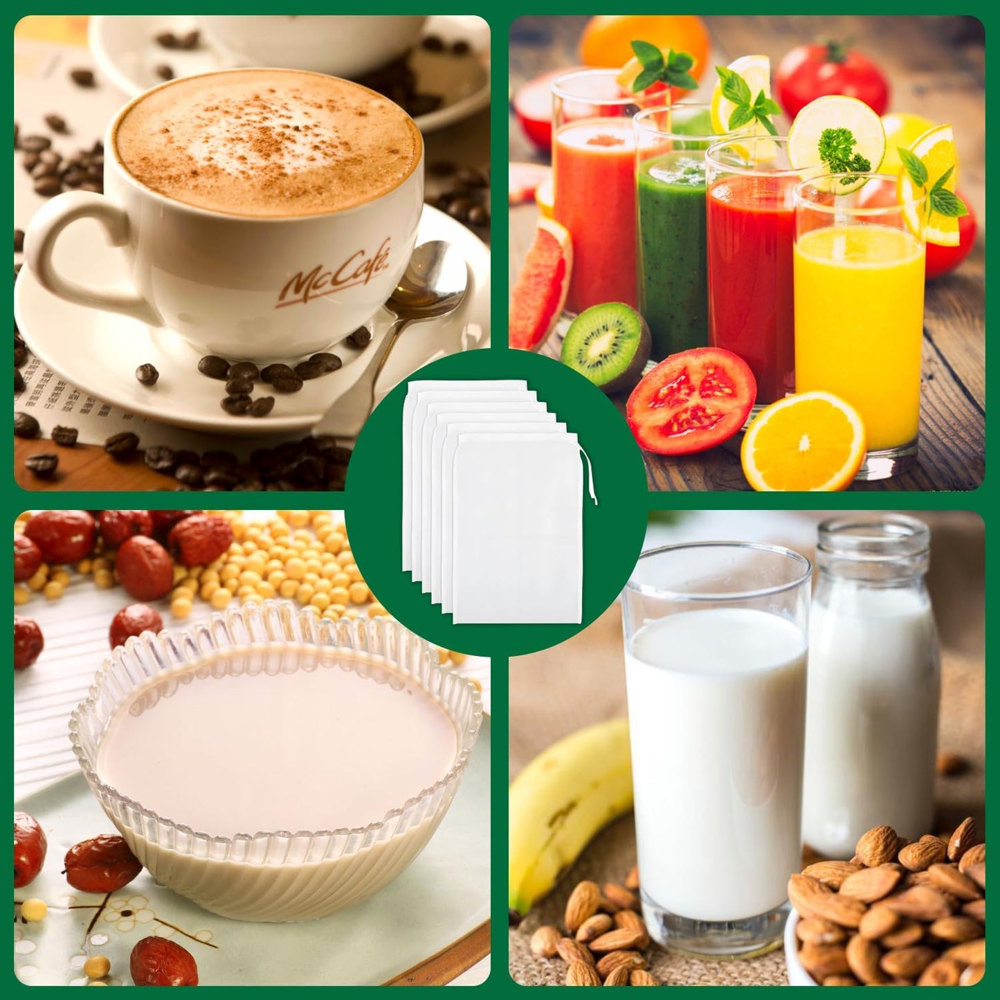 6 Pcs Nut Milk Bag 12 x 8 Inch Yogurt Strainer 200 Mesh Cheese Cloth Bag for Straining Reusable Fine Mesh Strainer for Filtering Yogurt Juice Coffee Tofu Tea Cheese
