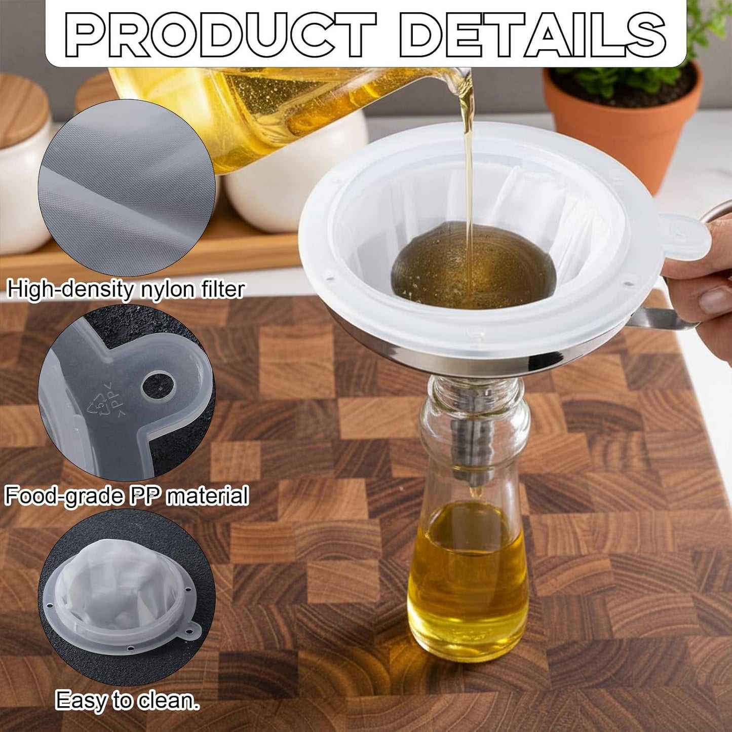 200 Mesh Food Filter Strainer, 5.4 Inch Nylon Mesh Strainer Plastic Sieve Fine Meshs for Filtering Juice, Oils, Wine, Soy Milk Honey Cheese Whey Grease, White