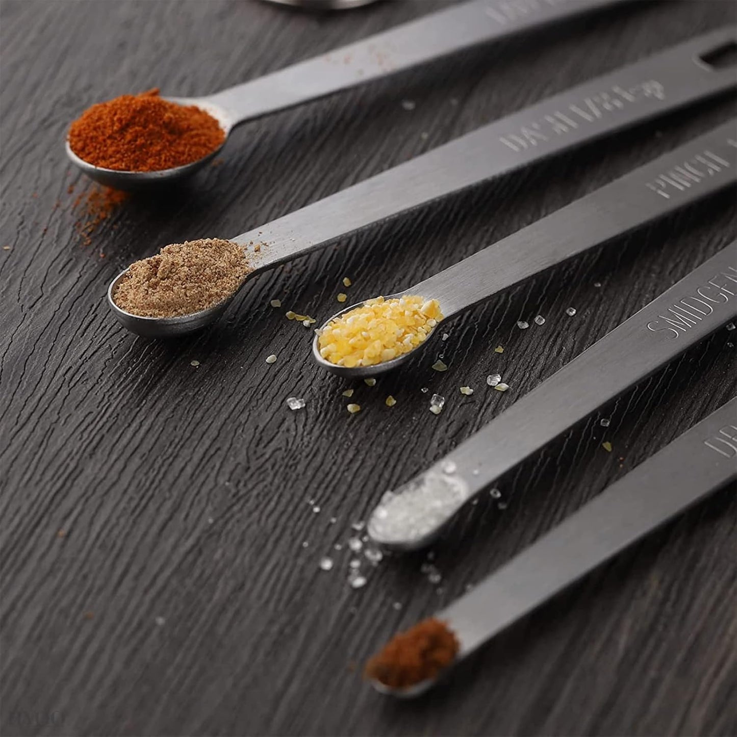 5 Pcs Mini Measuring Spoons Set - Stackable Design, 1/4, 1/8, 1/16, 1/32, 1/64 TSP Sizes, Flat Handle Metal Measuring Spoons Made of Durable Stainless Steel for Cooking, Baking & Small Kitchen Tasks