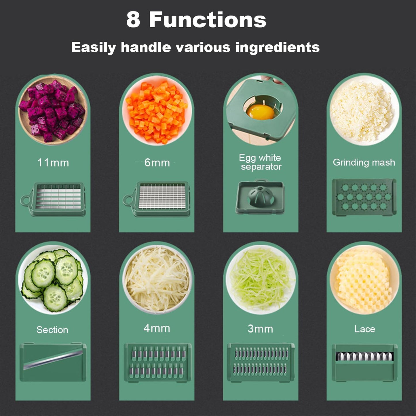 Vegetable Chopper, Food Shredder with Container, Mandoline Slicer, Cheese Grater, Veggie Dicer Slicer Cutter, Egg white separator,Includes Bonus hand protector& Kitchen Gadgets