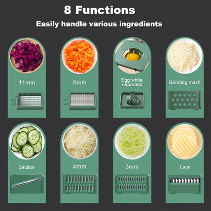 Vegetable Chopper, Food Shredder with Container, Mandoline Slicer, Cheese Grater, Veggie Dicer Slicer Cutter, Egg white separator,Includes Bonus hand protector& Kitchen Gadgets