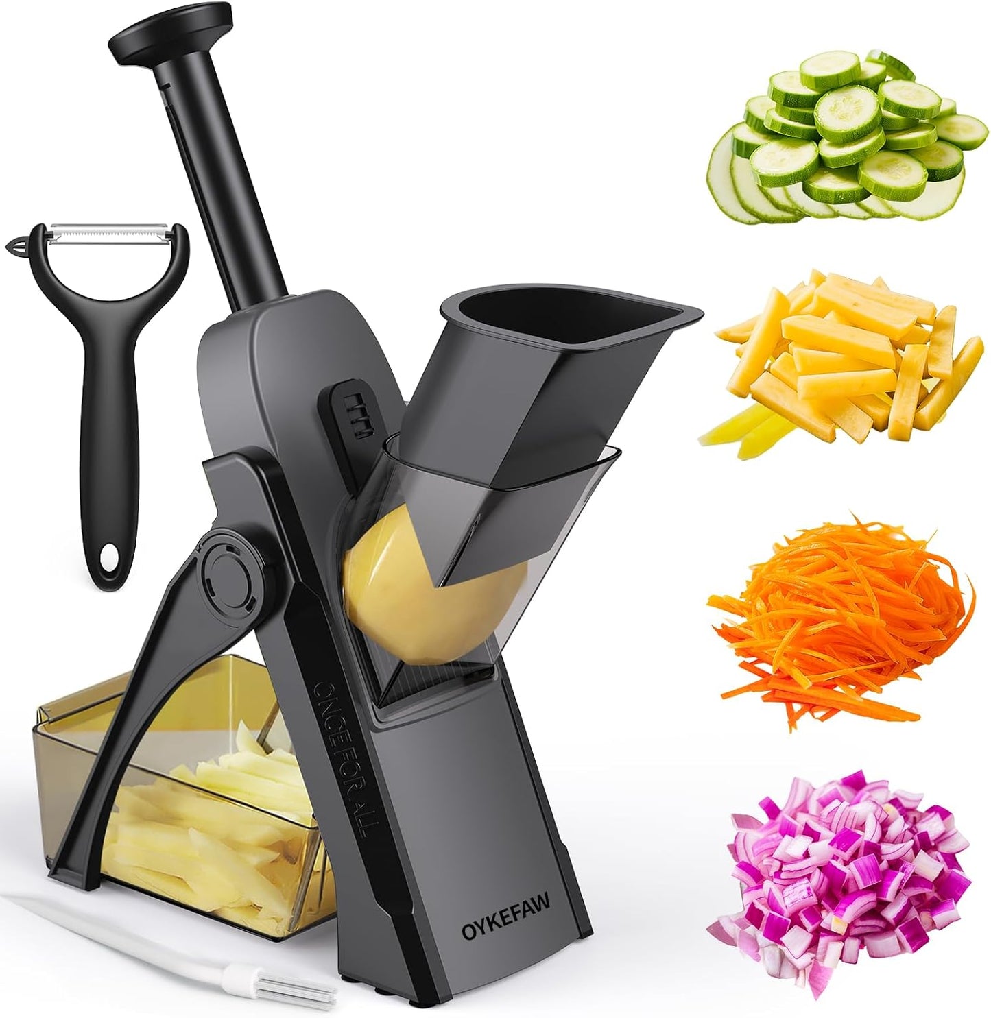 Safe Mandoline Slicer for Kitchen, 5 in 1 Vegetable Food Chopper, Potato French Fry Cutter, Fruit Slicer, Adjustable Thickness 0.1-8 mm, Kitchen Chopping Artifact Fast Meal Prep (Gray)