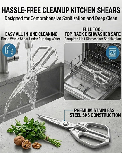 Heavy Duty Kitchen Scissors, All Purpose Kitchen Shears with Serrated Blade, Sharp Stainless Steel Poultry Shears, Silver Cooking Scissor for Food Prep Meat Herb, Dishwasher Safe