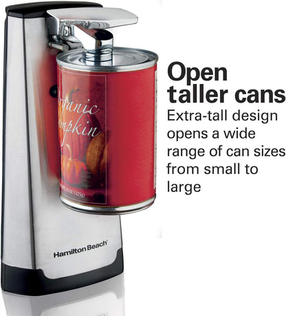 Hamilton Beach Extra-Tall Electric Automatic Can Opener with Easy-Clean Detachable Cutting Lever, Cord Storage, Knife Sharpener, Black (76702)