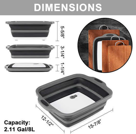 Tiawudi Large Collapsible BBQ Prep Tub with Lid(4.22 Gal/16L), Foldable Camping Sink with Colander, Cutting Board, Dish Basin for Kitchen, Bowl, Vegetable and Fruit, Storage Basket for Picnic