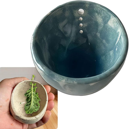 2026 Latest Herb Stripper Pottery Bowl Cutter Tool: Stripping Ceramic Fresh Herbs Kale Striper Cilantro Cutting Razor Gifts Herbalists Peeler Shredder Chopper Clay Copper Small Cup Grater (BLUE)