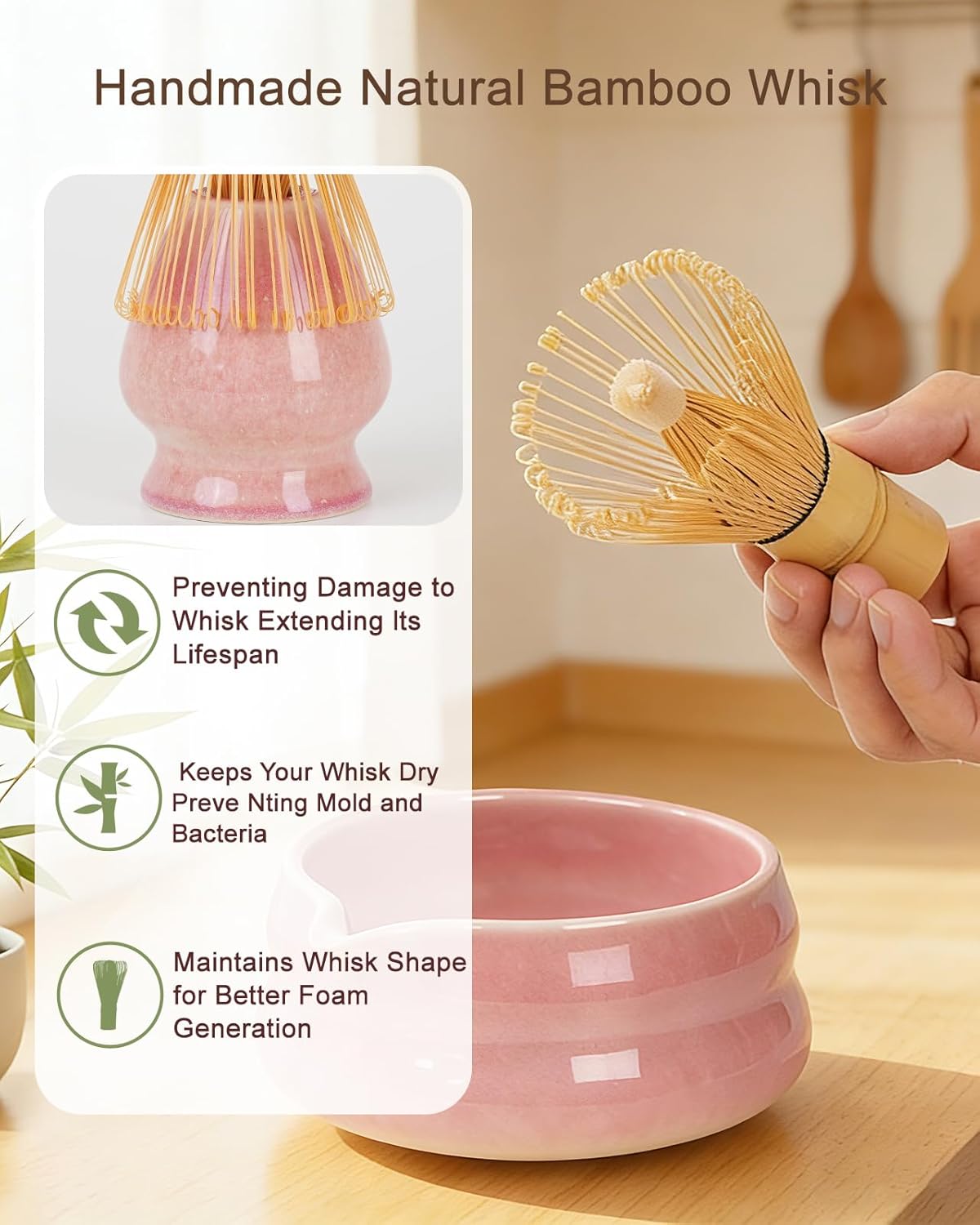 Matcha Whisk Set - 8Pcs Matcha Set includes Bowl, Whisk and Holder, Bamboo Scoop, Scoop Rest, Spoon, Sifter and Tea Towel, for Matcha Lovers, Gift- Green