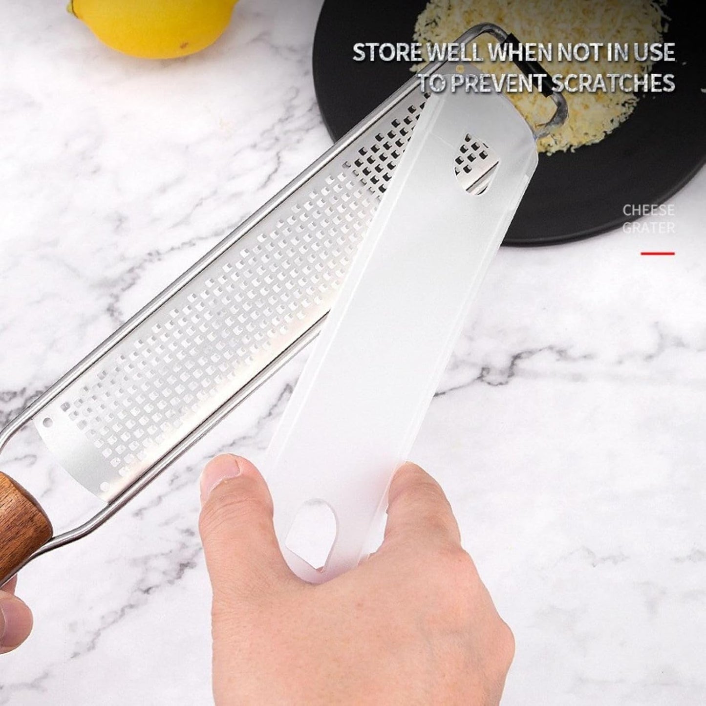 Lemon Zester & Cheese Grater Combo - Stainless Steel Grater for Parmesan, Wood Handle, Garlic, Ginger, Chocolate & Fruits - Perfect for Baking, Cooking & Garnishing (DUAL DESIGN)