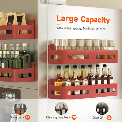 Sevenblue 4 Pack Strong Magnetic Spice Rack for Refrigerator, Multipurpose Magnetic Shelf for Fridge with 4 Hooks for Kitchen and Bathroom Organization, Black