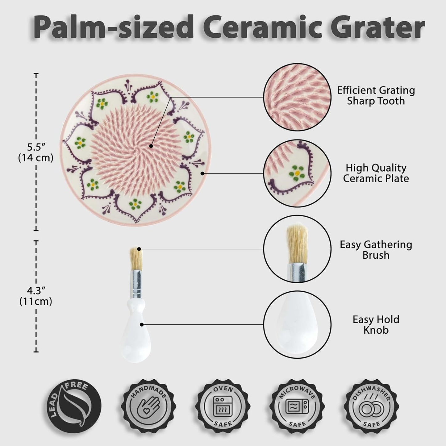 Handmade Ceramic Garlic Grater - 4 Pcs Garlic Press - Natural Ginger & Cheese Grinder - Decorative Mincer - Honey Yellow