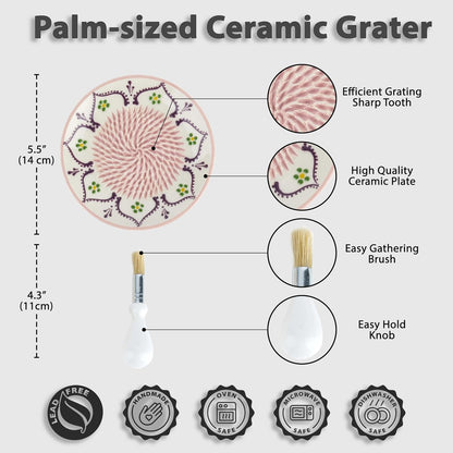 Handmade Ceramic Garlic Grater - 4 Pcs Garlic Press - Natural Ginger & Cheese Grinder - Decorative Mincer - Honey Yellow
