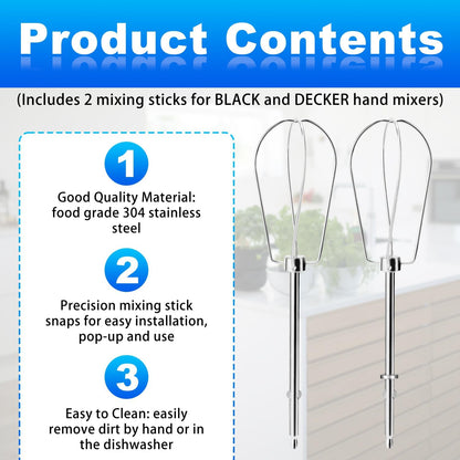 2pcs Hand Mixer Beaters Attachments Compatible with BLACK & DECKER, Universal Stainless Steel Electric Hand Mixer Whisk Replacement for Cooking and Baking