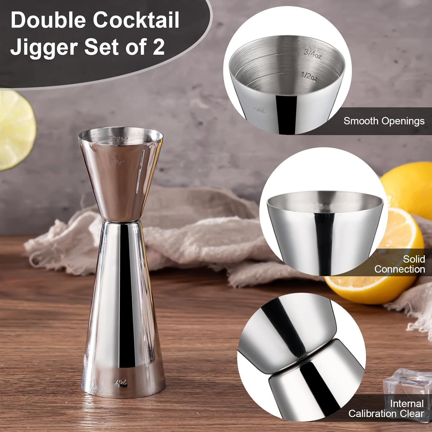 Briout Jigger for Bartending, Double Cocktail Jigger Japanese Premium 304 Stainless Steel Jigger 2 OZ 1 OZ with Measurements Inside