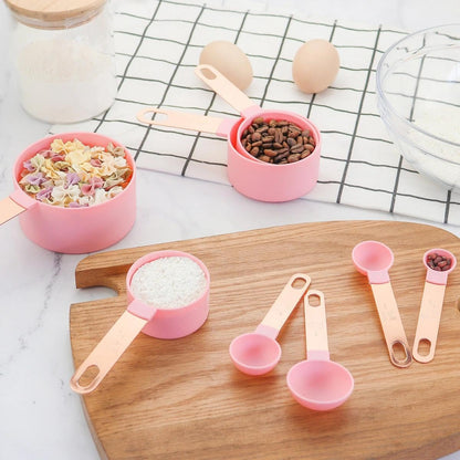 Plastic Measuring Cups Set - 8-Piece Nesting Kitchen Tools | Baking Supplies with Handles for Precise Liquid & Dry Ingredients | Essential for Home Baking, Cooking & Food Prep (Pink)