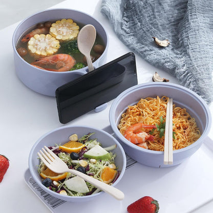 Microwave Ramen Bowl,Microwave Ramen Cooker with Lid,Plastic Mixing Salad Pasta Fruit Rice Cereal Instant Noodles Soup Maker Plate Bowls Set Kitchen College Dorm Room Essentials,Purple