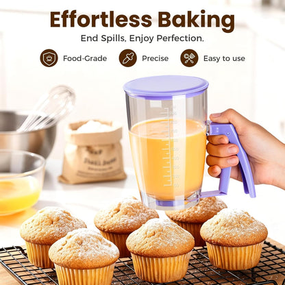 Pancake Batter Dispenser with Squeeze Handle, 4-Cup ABS Plastic Batter Bottle for Pancakes Waffles Cupcakes Muffins Crepes, Easy Clean Dishwasher Safe Baking Tool with Measurement Scale (1pc)