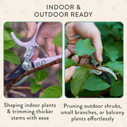 Modern Sprout Hand Pruners - Lightweight Pruning Shears W/Easy Lock- Gardening Scissors - Bypass Sharp Carbon Steel Blade - Rust Resistant - Garden Tools - Reusable Holster - Sage