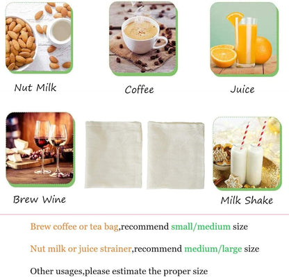 Cheesecloth Bags for Straining,Reusable Cold Brew Coffee Cheese Cloths Strainer,Large Nut Milk Tea Juice Bag,100% Natural Cotton Fine Mesh Filter Bags (X-Small,10 PACK)