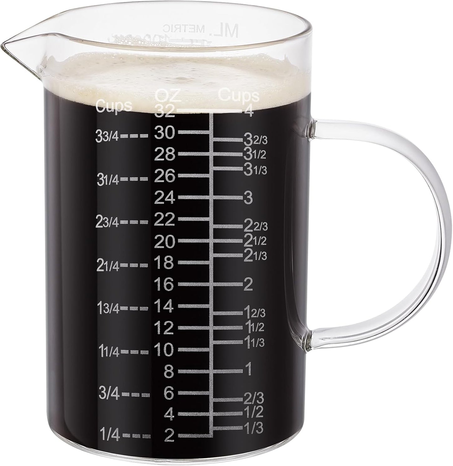 Ackers Etched Graduated Glass Measuring Cup - [Insulated Handle | V-Shaped Spout] - High Borosilicate Glass Measuring Cup for Kitchen or Dining, Easy to Read, 500 ML (16 Oz, 2 Cup)