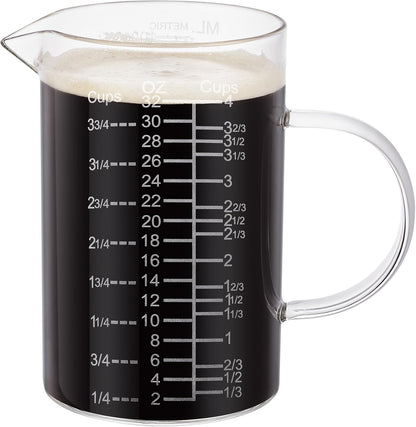 Ackers Etched Graduated Glass Measuring Cup - [Insulated Handle | V-Shaped Spout] - High Borosilicate Glass Measuring Cup for Kitchen or Dining, Easy to Read, 500 ML (16 Oz, 2 Cup)