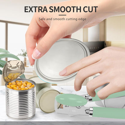 Safring Can Opener Manual, Heavy Duty Stainless Steel Smooth Edge Can Openers With Soft Touch Handle, Oversized Handheld Easy Turn Knob, Multi-Function Bottle Opener, Black