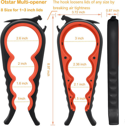 Otstar Jar Opener & Bottle Opener Set for Weak Hands - Multi-Function Kitchen Opener Tool for Seniors with Arthritis, Elderly - Includes Jar Lid Gripper Pad, Corkscrew Opener
