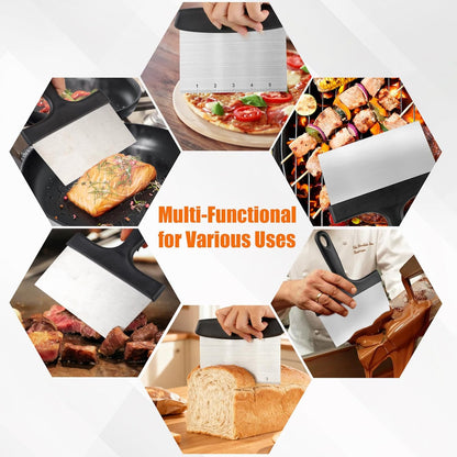 Bench Scraper,Dough Scraper,Premium Stainless Steel Dough Cutter with Measuring Scale,Multi- Purpose Food Scraper for Pastry,Cake,Pizza,Bread,Cooking