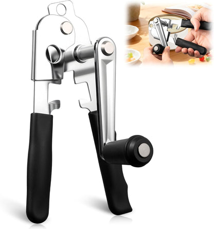 Manual Can Opener - Kitchen Heavy Duty Hand Can Opener with Easy Turn Smooth Edge Knob & Comfort Grip for Commercial & Home Use, Sharp Steel Cutting Wheel Multifunction Bottles Opener