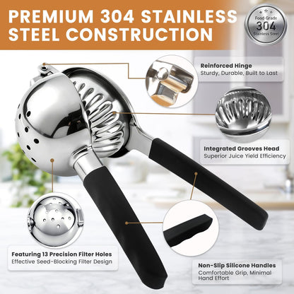 Rekix Lemon Squeezer, Max Extraction Hand Press Lemon Juicer, Heavy Duty Manual Orange Juicer, Sturdy Metal Lime Squeezer, Durable Handheld Citrus Fruit Squeezer for Kitchen Bar, Exprimidor De Limones