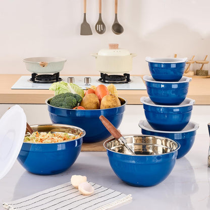Colorful Mixing Bowls with Airtight Lids, Stainless Steel Nesting Mixing Bowls Set of 7, Ideal for Baking, Prepping and Serving Food, Size 7, 3.6, 2.7, 2.1, 1.5, 1.1,0.8 QT, Stackable Design