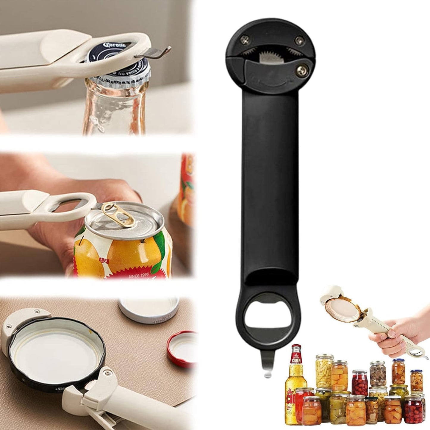 Multifunctional Retractable Bottle Opener - Adjustable Multifunctional Can Opener Jar Lid Gripper - 2024 New Jar Opener Bottle Opener for Weak Hands, Senior Arthritis (White)