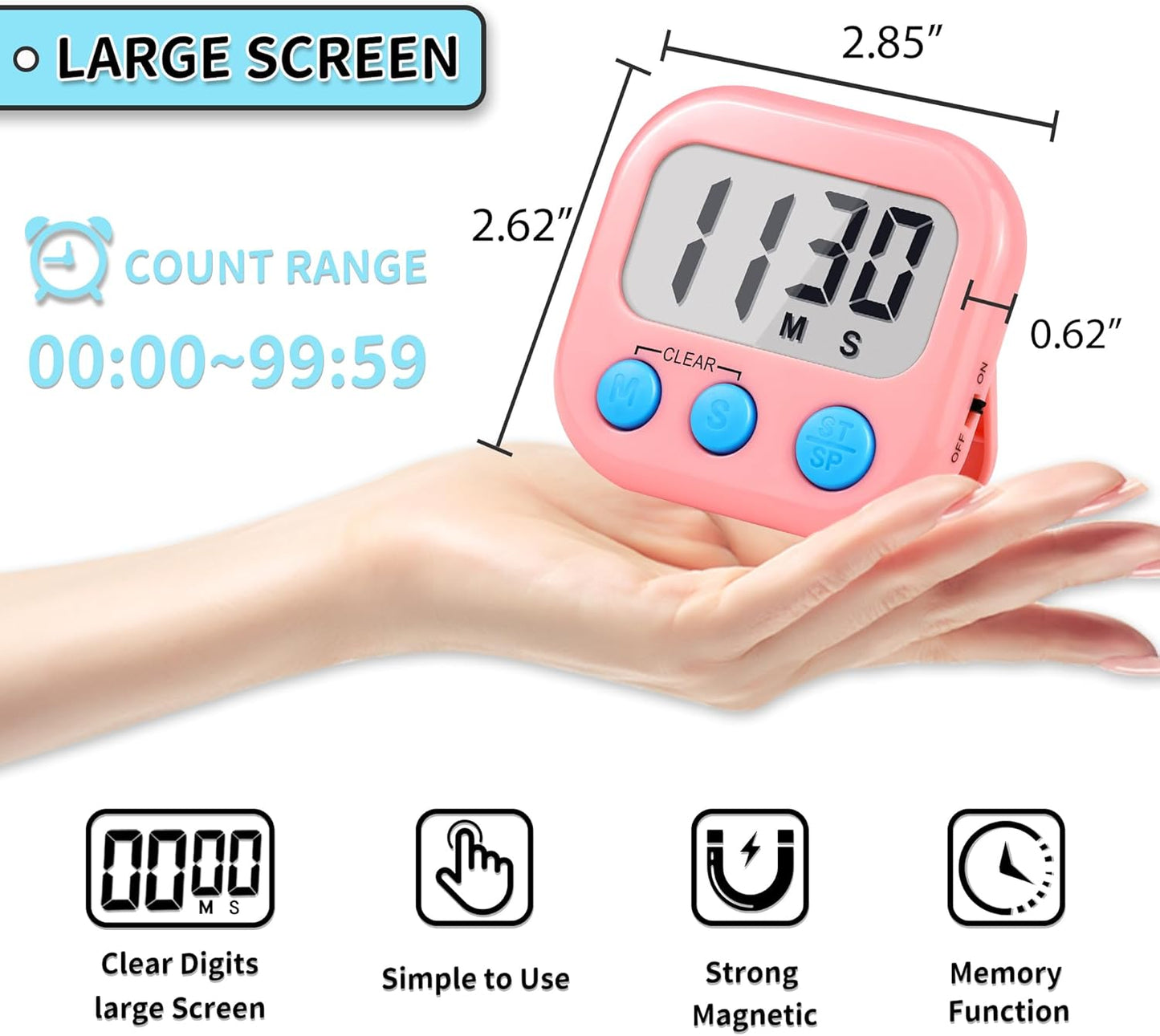 Timer for Kids Teachers Supplies Digital Kitchen Timers for Cooking Large Magnetic Classroom Timer 2Pack-Blue Green
