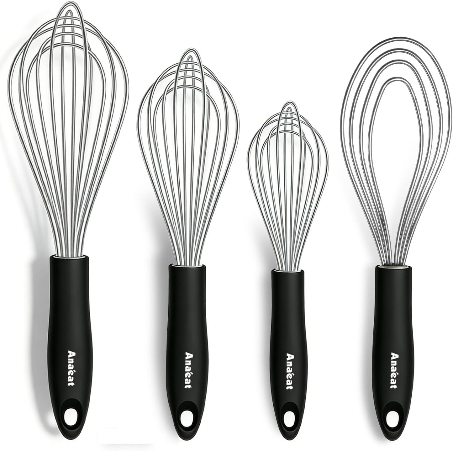 Anaeat Stainless Steel Kitchen Whisk Set of 5, Milk and Egg Beater Blender with Thick Wire for Whisking, Cooking, Baking, Beating and Stirring - 5"+7" Mini Whisk and 9''+11''+12'' Balloon Whisks