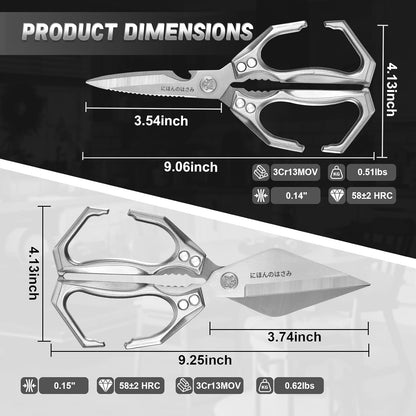 Dream Reach Poultry Shears, Heavy Duty Kitchen Shears with Serrated Edge, No Rust Spring Loaded, Multipurpose Stainless Steel Kitchen Scissors for Chicken, Bone, Meat, Turkey, Fish Thanksgiving Gifts