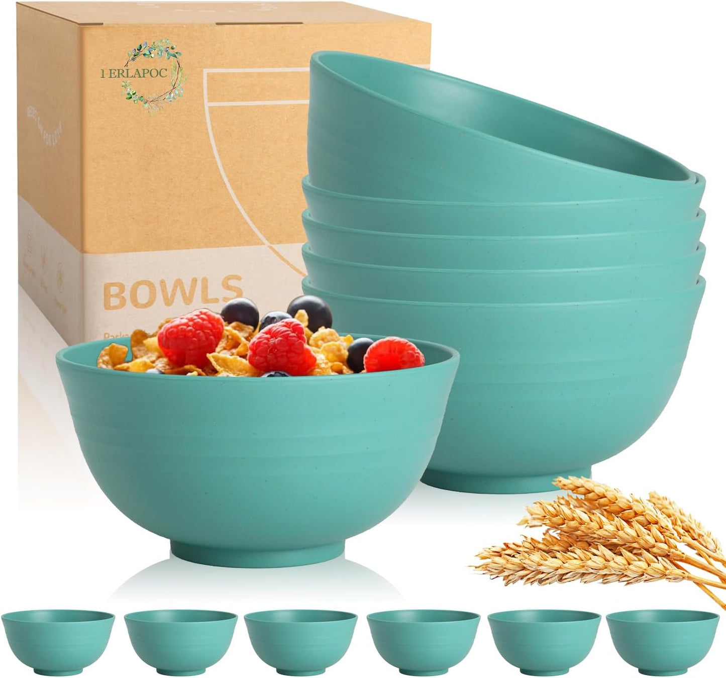 Wheat Straw Bowls Set with Lids, Unbreakable 40 OZ Cereal Bowls Set of 4, Salad Container for Lunch, Microwave & Dishwasher Safe Bowl Set for Kitchen, Picnic, RV, Camping, Multi