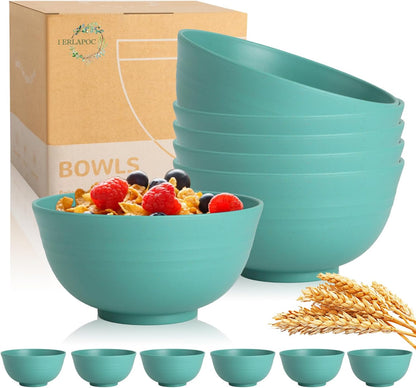 Wheat Straw Bowls Set with Lids, Unbreakable 40 OZ Cereal Bowls Set of 4, Salad Container for Lunch, Microwave & Dishwasher Safe Bowl Set for Kitchen, Picnic, RV, Camping, Multi