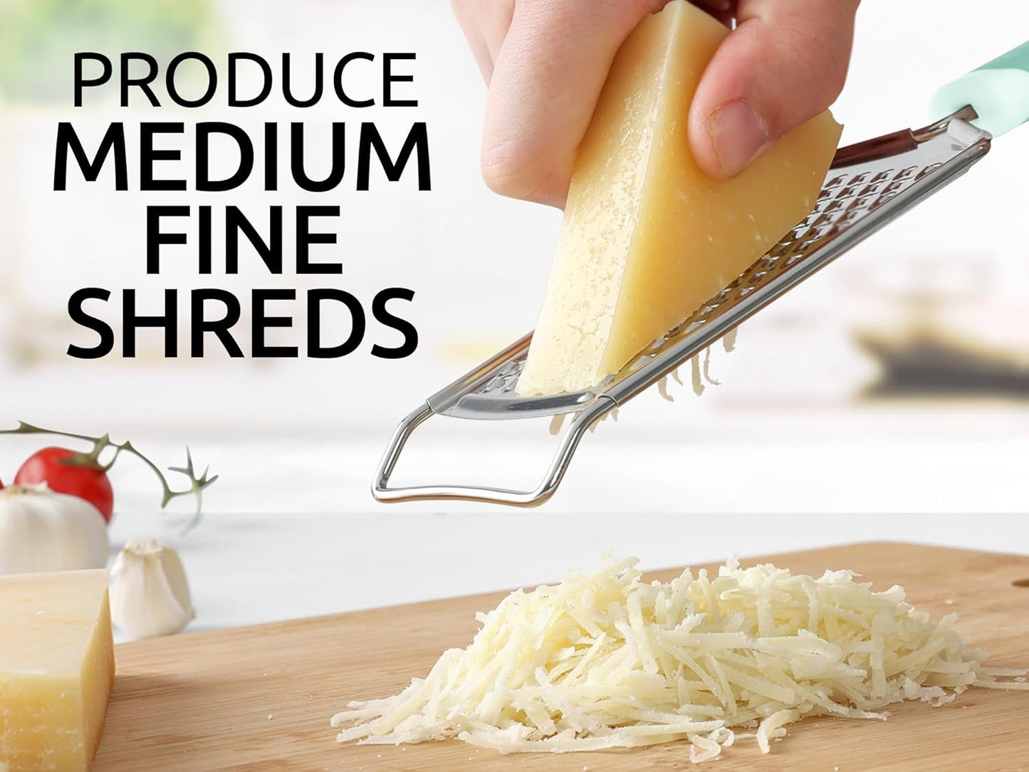 Zulay Kitchen Professional Cheese Grater Stainless Steel - Durable Rust-Proof Metal Lemon Zester Grater With Handle - Flat Handheld Grater For Cheese, Chocolate, Spices, And More - White