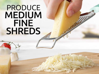 Zulay Kitchen Professional Cheese Grater Stainless Steel - Durable Rust-Proof Metal Lemon Zester Grater With Handle - Flat Handheld Grater For Cheese, Chocolate, Spices, And More - White