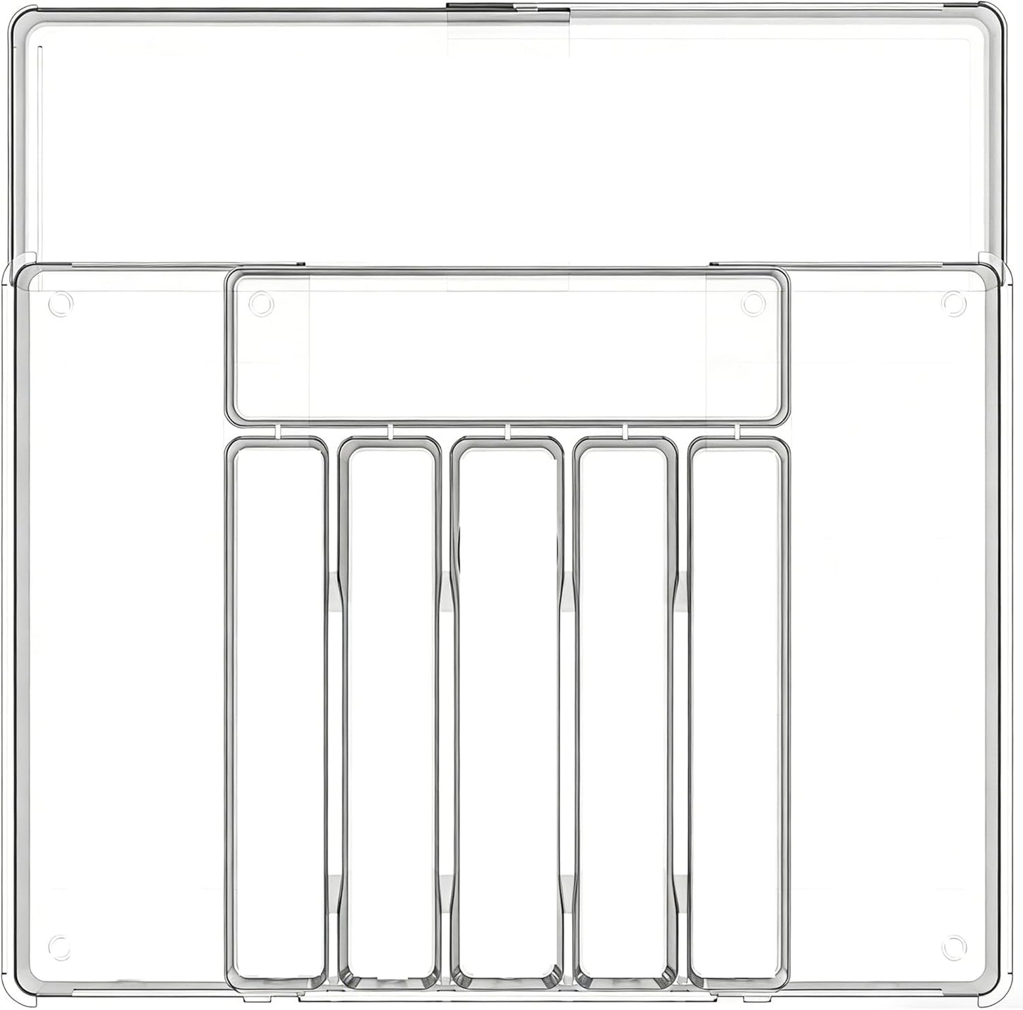 BPA-Free Expandable Utensil Drawer Organizer - Clear Plastic Adjustable Storage Tray for Kitchen Flatware, Knives, Forks and Spoons