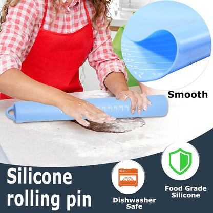Rolling Pin Silicone Baking Pastry Mat Set,Pizza Dough Roller Baking Mat for Rolling Dough Non Slip Extra Large with Measure,Kitchen Counter Mat for Pie,Crust,Cookies,Bread,Pastries,Pasta, 15.7" x 24"