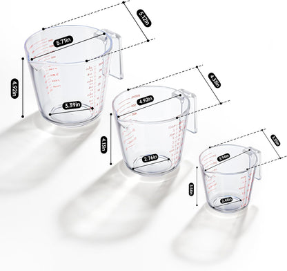 Measuring Cups, Plastic Measuring Cups Set of 3-1000ml, 600ml, 300ml with Spout & Easy-Pour Design, Leak-Proof, Cooking, Baking, Liquid & Dry Ingredients, (ML/OZ/CUP)
