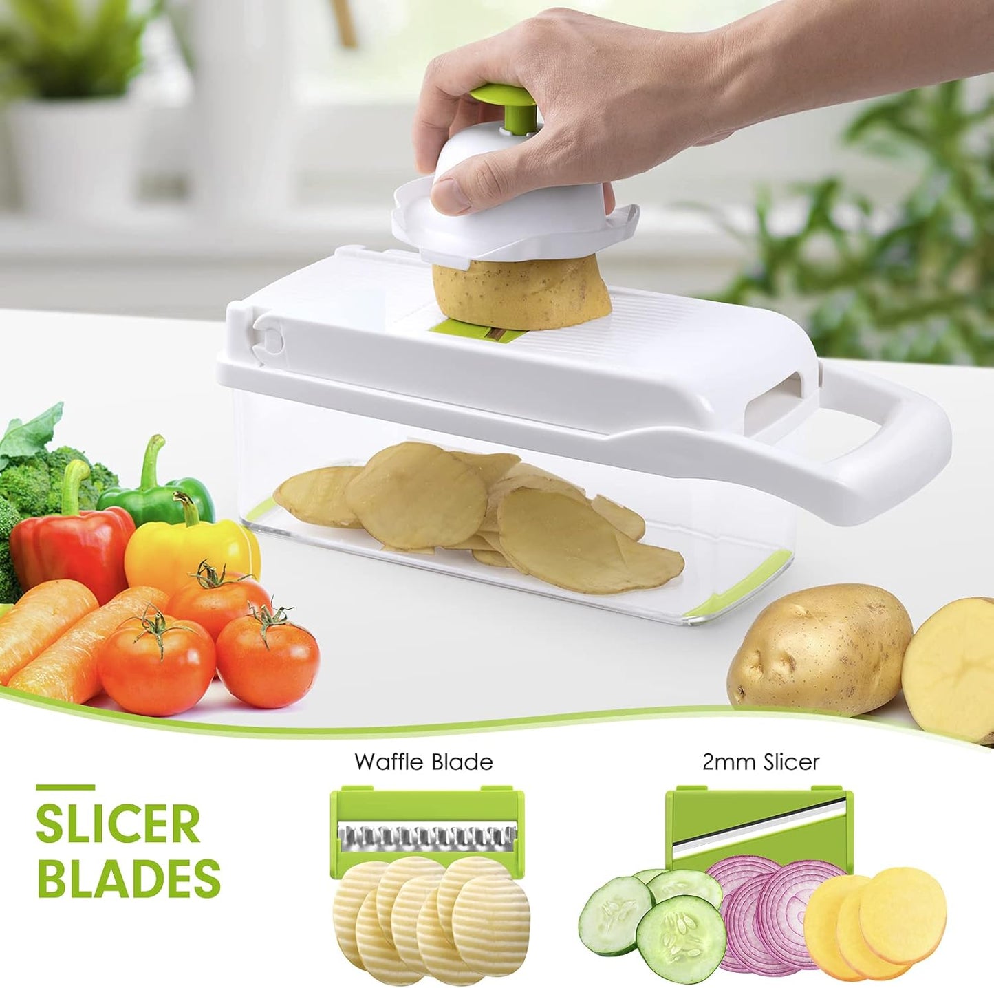 Wimaha Vegetable Chopper Dicer Onion Chopper, Pro Food Chopper Vegetable Cutter Veggie Chopper and Dicers, Vegetable Slicer and Chopper for Kitchen, Mandolin Garlic Chopper with Container