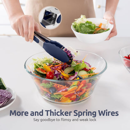 600ºF Heat Resistant Kitchen Tongs: U-Taste 9 inch Silicone Cooking Tong with Firm Sealed Non Stick Rubber Tips & Silicon Coated 18/8 Stainless Steel Handle & Smooth Locking for Serving Salad (Black)