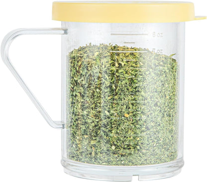 Restaurantware Spice Shaker 1 Count Plastic Shaker, Durable Seasoning Dredge with Yellow Coarse Lid, Clear Shaker for Commercial Kitchens, Pizzerias, and Bakeries